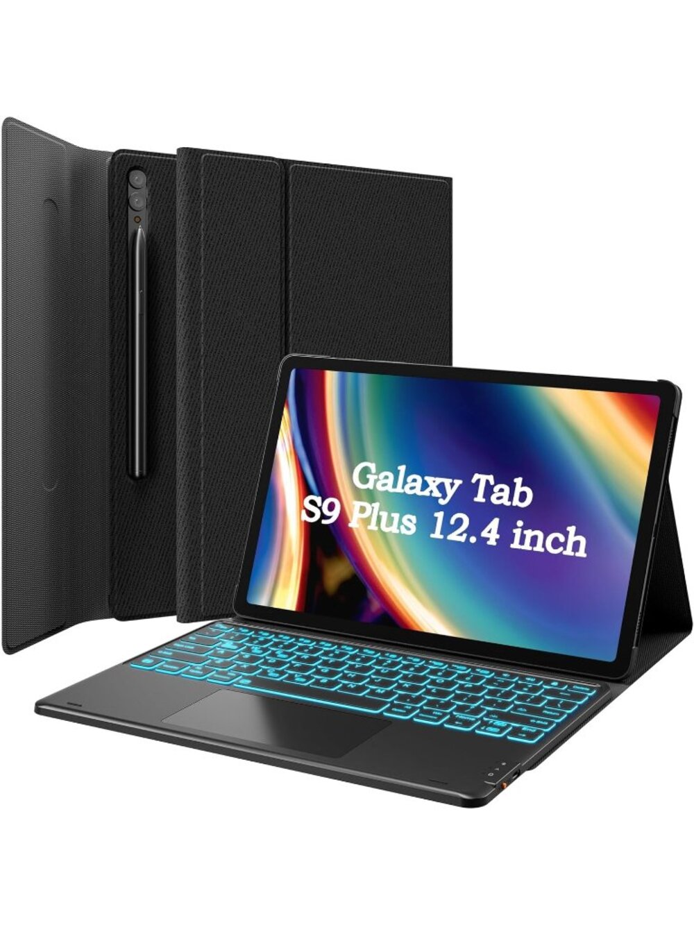 Samsung Galaxy Tab S9 Plus Keyboard Case 7 Color Backlit Touchpad & S Pen Holder